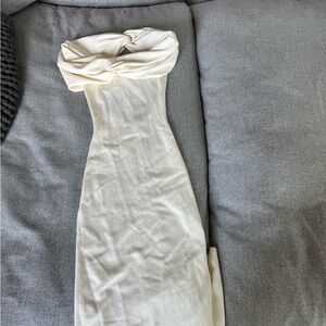 WHITE FOX Cream Strapless Twist-Front Bodycon Dress